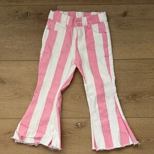 Girls Pink and White Striped Flare Pants